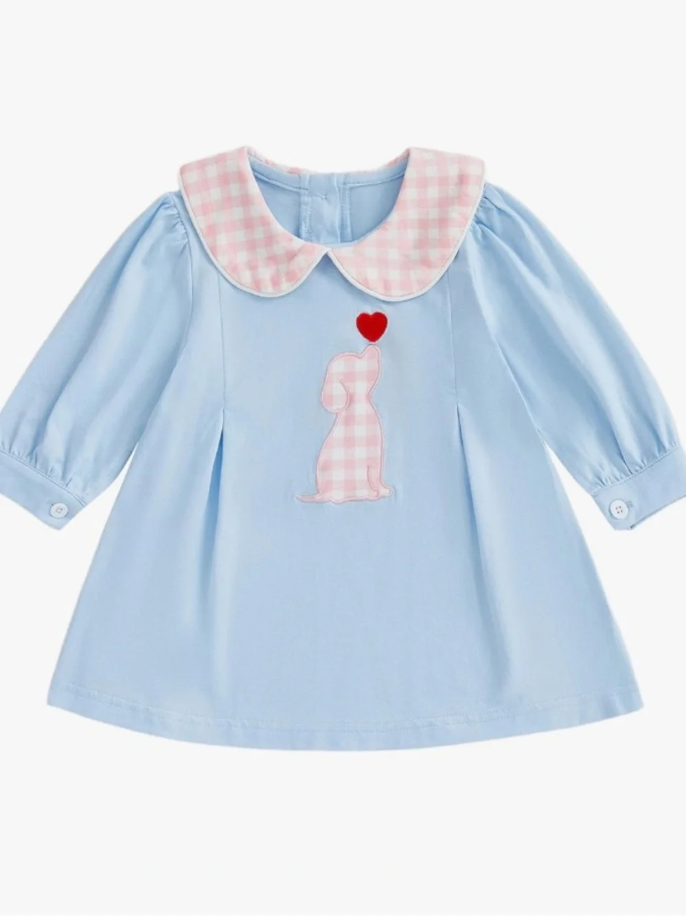Blue Dress with Pink Gingham Collar and Puppy Appliqué Brand New Boutique